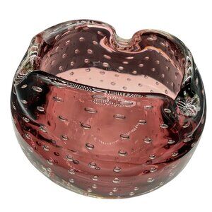 Art Glass Pink Bullicante Bowl / Ashtray With Controlled Bubbles 2.25"H x 3"W